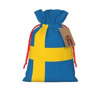 Swedish Flag Print Xmas Drawstring Wrapping Bags For Xmas Package Storage, Christmas Party Supplies Favors