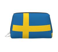 Swedish Flag Printed Handheld Makeup Case, Spacious Toiletry Organizer Designed for Brushes and Toiletries