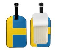 Swedish Flag Printed PU Leather Bag Tag, Personalized Baggage Label, Privacy Flap ID Shield, for Vacation