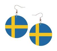 Swedish Flag Printed Round Earrings For Women, 1 Pair Lightweight Leather Pierced Earrings Set Trendy Jewelry Gifts For Women Girls