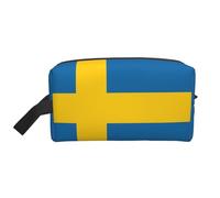 Swedish Flag Printed Toiletry Storage Bag, Large Capacity Organizer Pouch for Power Bank and Cables Use