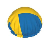 Swedish flag Reusable Shower Cap for Women, Double Waterproof Layers Bath Hat, Hair Treatment Essentials