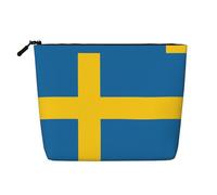 Swedish Flag Water Resistant Makeup Bag Fake Hemp, Large Cosmetic Organizer Travel Zippered Pouch