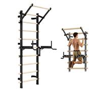 Swedish Ladder Gym Suspension Trainer with Pull Up Bar and Dip Bar Attachments, 9 Rods for Home Fitness, Physical Therapy, and Gymnastics