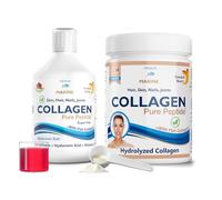 Swedish Nutra - Hydrolyzed Marine Collagen Liquid, 500ml & Powder, 300g Supplements Bundle | 20-30 Days | Pure Peptides & Vitamins for Healthy Hair, Skin, Nails & Joints I 100% Natural & Gluten Free