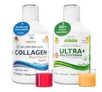 Swedish Nutra - Hydrolyzed Marine Collagen & Ultra+ Multivitamin Liquid Supplements - 2 x 500 ml | Peptide, Vitamins & Greens to Boost Skin, Hair, Nails, Joints, Energy & Immunity | Natural Flavours