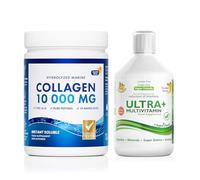Swedish Nutra - Ultr Multivitamin Liquid & Hydrolyzed Marine Collagen Bundle | Vitamins, Minerals, Super Greens & Peptides Type I & III Supplements | Support Energy, Hair, Skin, Nails & Joints