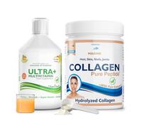 Swedish Nutra - Ultra+ Multivitamin Liquid & Hydrolyzed Marine Collagen Bundle | Vitamins, Minerals, Super Greens & Peptides Type I & III Supplements | Support Energy, Hair, Skin, Nails & Joints