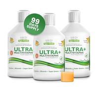 Swedish Nutra Vegan Ultraplus Liquid Multivitamin, 3 x 500 ml, 99 Day | Vegan liquid multivitamin with 60+ actives: vitamins, 72 trace minerals, amino acids, ginseng & super greens; orange flavour