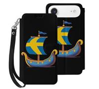 Swedish Viking Ship Sverige Sweden Flag Compatible with iPhone 17 Air Case PU Leather Flip Wallet Phone Cover Card Holder Women Men