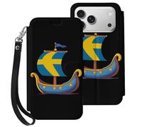 Swedish Viking Ship Sverige Sweden Flag Compatible with iPhone 17 Pro Case PU Leather Flip Wallet Phone Cover Card Holder Women Men