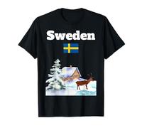 Swedish Winter Trip Souvenir Reindeer Lover Sweden Flag T-Shirt