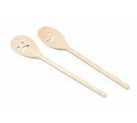 Swedish wooden spoon BUKOWA kitchen smiley faces sad and cheerful 30cm 2pieces