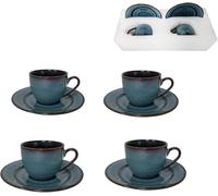 SWEDOU Espresso Coffee Cups and Saucers Sets of 4,90cc Porcelain Small Tea Coffee Cups Saucers Starry Glazed Coffee Mugs with Handle, 3oz Chinese Small Mini Tea Cup Set