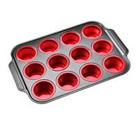 Sweeaau 12 Or 6 Cup Silicone Cupcake Pan Foldable and Easy to Use Cake Molds for Eggs Muffins and Party Treat Easy Demold Muffin Pan