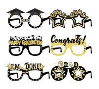 Sweeaau 6pcs Class Of 2025 Black And Gold Glittering Graduation Glasses For Party Decorations And Photo Props Advanced Degree Celebration