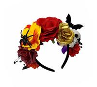 Sweeaau Artificial Flower Headpiece With Skull For Costume Parties Halloween And Music Festival Celebration Photography Wear Artificial Flower Headpiece