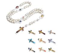 Sweeaau Beaded Chain Rosary Necklace with Pendant Simple Catholic Rosary Necklace for Catholic Religious Beaded Unique Long Lasting