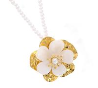 Sweeaau Elegant Pearls Flower Necklace For Women Adjustable Sturdy Alloy Chain Portable For Weddings And Banquets Supplies Pearls Flower Necklace