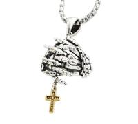 Sweeaau Faithful Skull Crucifix Necklace/Pendant With Prayer Hands Jewelry For Music Festivals And Parties Festival Accessory Faith Symbol Jewelry