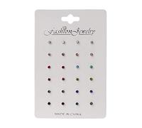 Sweeaau Novelty Rainbow for Rhinestone Earring 12-Pair Rainbow Cubic Zircon Earrings Set Nose Lip Ear Stick W Earrings Women Dangle