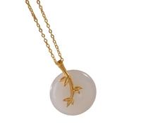 Sweeaau Practical Bamboos White Jades Pendant Necklace With Sturdy Gold Plated Silver Chain Jewelry Accessory Stylish Outfits Fashionable Accessory