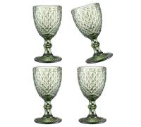 Sweeaau Set of 4 Elegant Embossed Champagne Goblets Wedding Glasswares Wine Glasses Cups Beverage Drinkwares for Celebration Drinking Glasses
