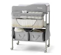 Sweeby Portable Baby Changing Mat 4 Position Height Adjustable with Lockable Wheels, 2 Storage Baskets for Essentials, Waterproof, Changing Mat with Play Center, Light Grey