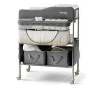 Sweeby Portable Baby Changing Pad, 4 Position Adjustable Height with Lockable Wheels, 2 Storage Baskets for Essential Items, Waterproof for Changing Diapers, Desk Pad with