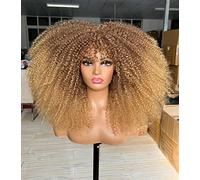 Sweece Long Curly Afro Wig With Bangs for Black Women Kinky Curly Hair Wig 17 inch (17 inch, Ombre Blonde)