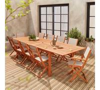 Sweeek - 10-Seater Extendable Wooden Garden Table Set With Chairs Natural 300X110X75 Cm - Almeria 10
