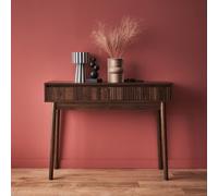 Sweeek - 100Cm Console Table With Grooved Wooden Detail Linear Dark Wood Colour 100X30X75 Cm
