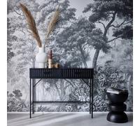 Sweeek - 100Cm Console With Grooved Wood Decor And 2 Drawers Black 100X29X79.5 Cm - Bazalt