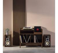 Sweeek - 100Cm Vintage Vinyl Record Cabinet With Dividers Nepal Dark Wood Colour 100X48X81.5 Cm