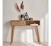 Sweeek - 100Cm Wood And Cane Rattan Console Table Eva Natural 100X29X81 Cm