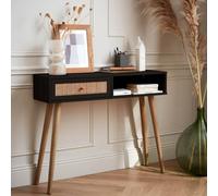 Sweeek - 100Cm Wood And Cane Decor Console Table Boheme Black 100X29X81 Cm