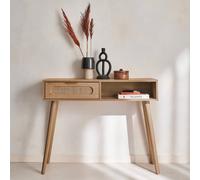 sweeek 100cm Wood & Cane Rattan Console Table in Light Brown sweeek Light Brown