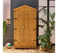sweeek 105 cm garden shed in fir wood, 6 storage spaces in Brown swe rown