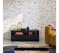 Sweeek - 110Cm Tv Unit Rounded Wood Effect 2 Drawers Milo Black 110X55X45 Cm