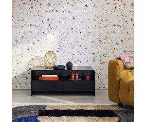 Sweeek - 110Cm Tv Unit Rounded Wood Effect 2 Drawers Milo Black 110X55X45 Cm