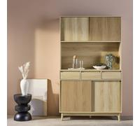 Sweeek - 110Cm Wooden Buffet With 3 Drawers Linear Natural 110X40X185 Cm