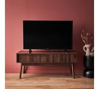sweeek 115cm Tv Unit Grooved Wood Detail 2 Doors in Dark Brown swe ark Brown