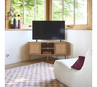 Sweeek - Wood And Cane Decor Corner Tv Unit 2 Doors 1 Shelf 115Cm