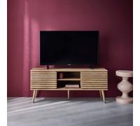 sweeek 120 Cm Scandinavian Tv Unit Grooved Wooden Effect 2 Doors in Light Brown sweeek Light Brown