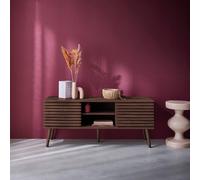 Sweeek - 120 Cm Scandinavian Tv Unit Grooved Wooden Effect 2 Doors Madere Walnut 120X39X51.5 Cm
