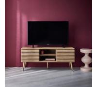 Sweeek - 120 Cm Scandinavian Tv Unit Grooved Wooden Effect 2 Doors Madere Natural 120X39X51.5 Cm