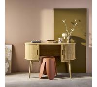 Sweeek - 120Cm Grooved Wooden-Effect Oval Desk With Two Storage Spaces Legacy Natural 120X55X77 Cm