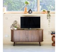 sweeek 120cm Scandi-style Tv Unit With Grooved Wooden Effect & 2 Sliding Do in Dark Brown swe ark Brown