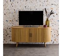sweeek 120cm Scandi-style Tv Unit With Grooved Wooden Effect & 2 Sliding Do in Light Brown sweeek Light Brown