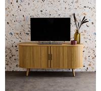 Sweeek - 120Cm Scandi-Style Tv Unit With Grooved Wooden Effect And 2 Sliding Doors Natural 120X40X57 Cm - Legacy